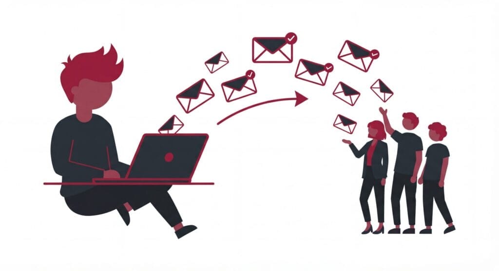 Person sending follow-up emails to re-engage website visitors who didn't convert